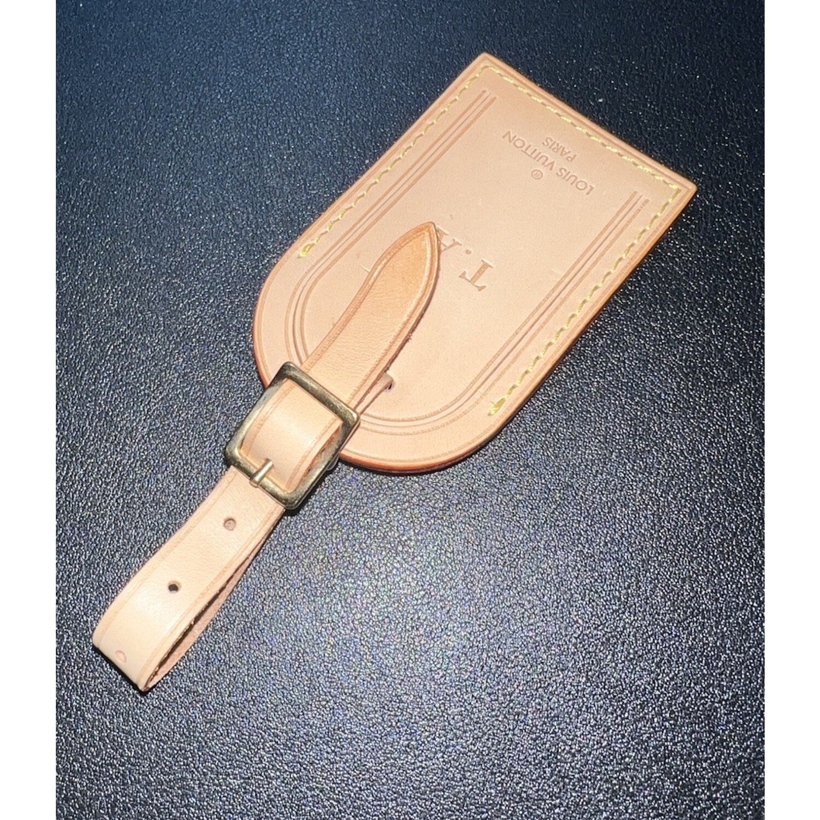 Louis Vuitton Name Tag w/ T A Embossed Initials Goldtone - Beige Vachetta