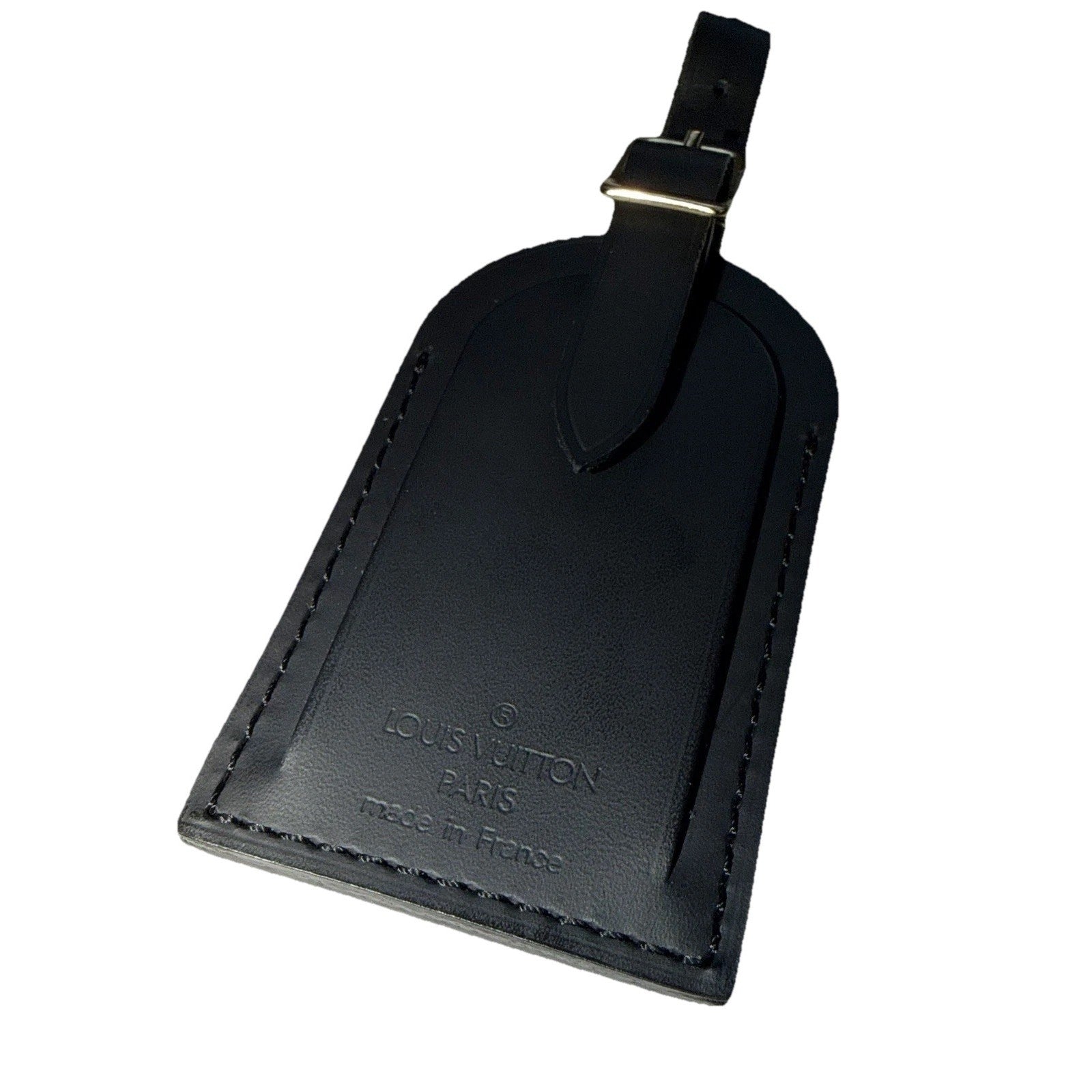 Louis Vuitton Leather Name Tag w/ C Y Initials Goldtone Black Large