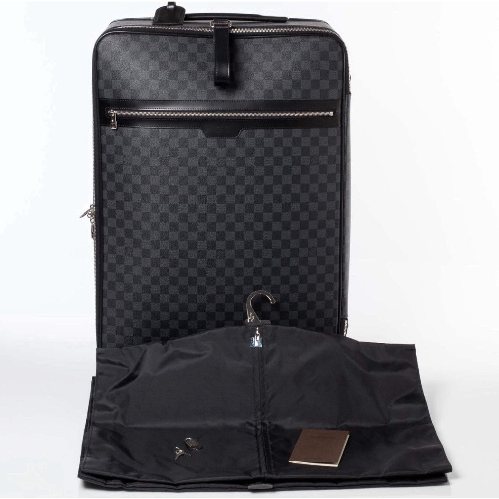 Louis Vuitton Pegase 65 Graphite Suitcase w/ Silvertone Garment Bag Pristine