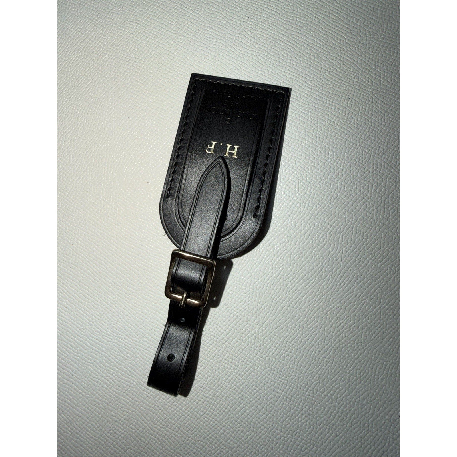 Louis Vuitton Black Name Tag w/ H F Initials Small Goldtone Mint