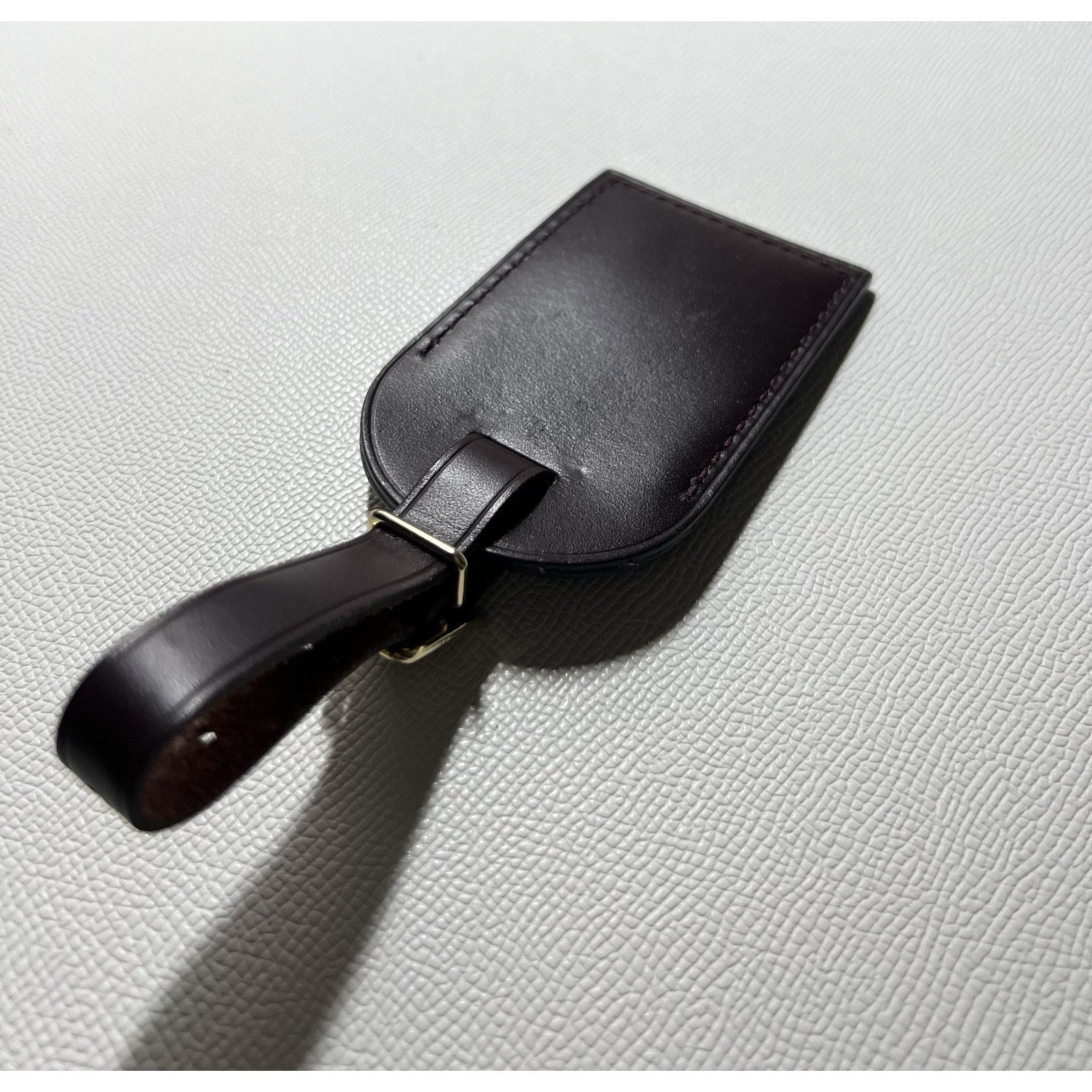 RARE Louis Vuitton Name Tag Plum Leather Bordeaux France Goldtone