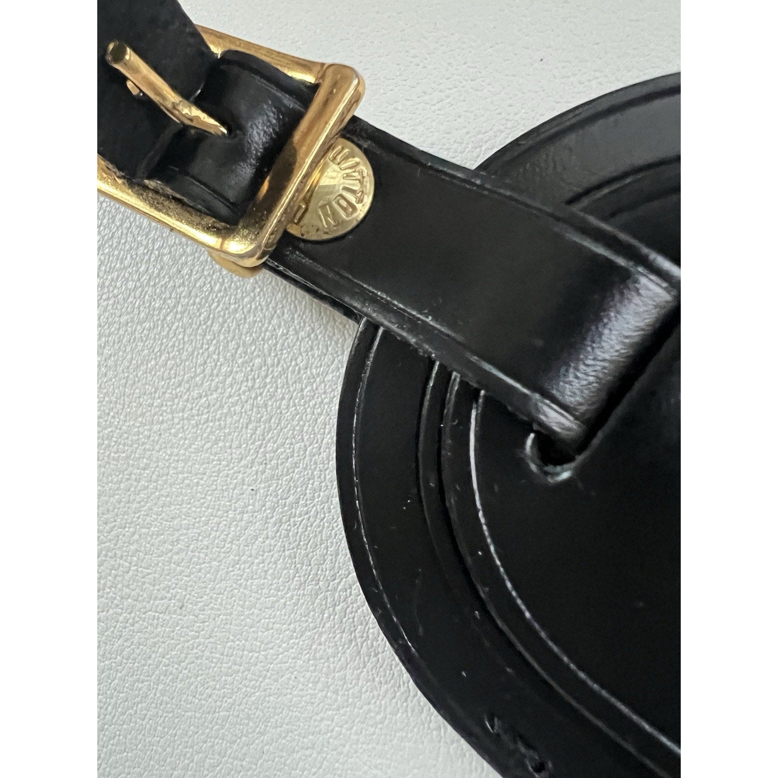 Louis Vuitton Black Name Tag Goldtone Buckle Small Leather