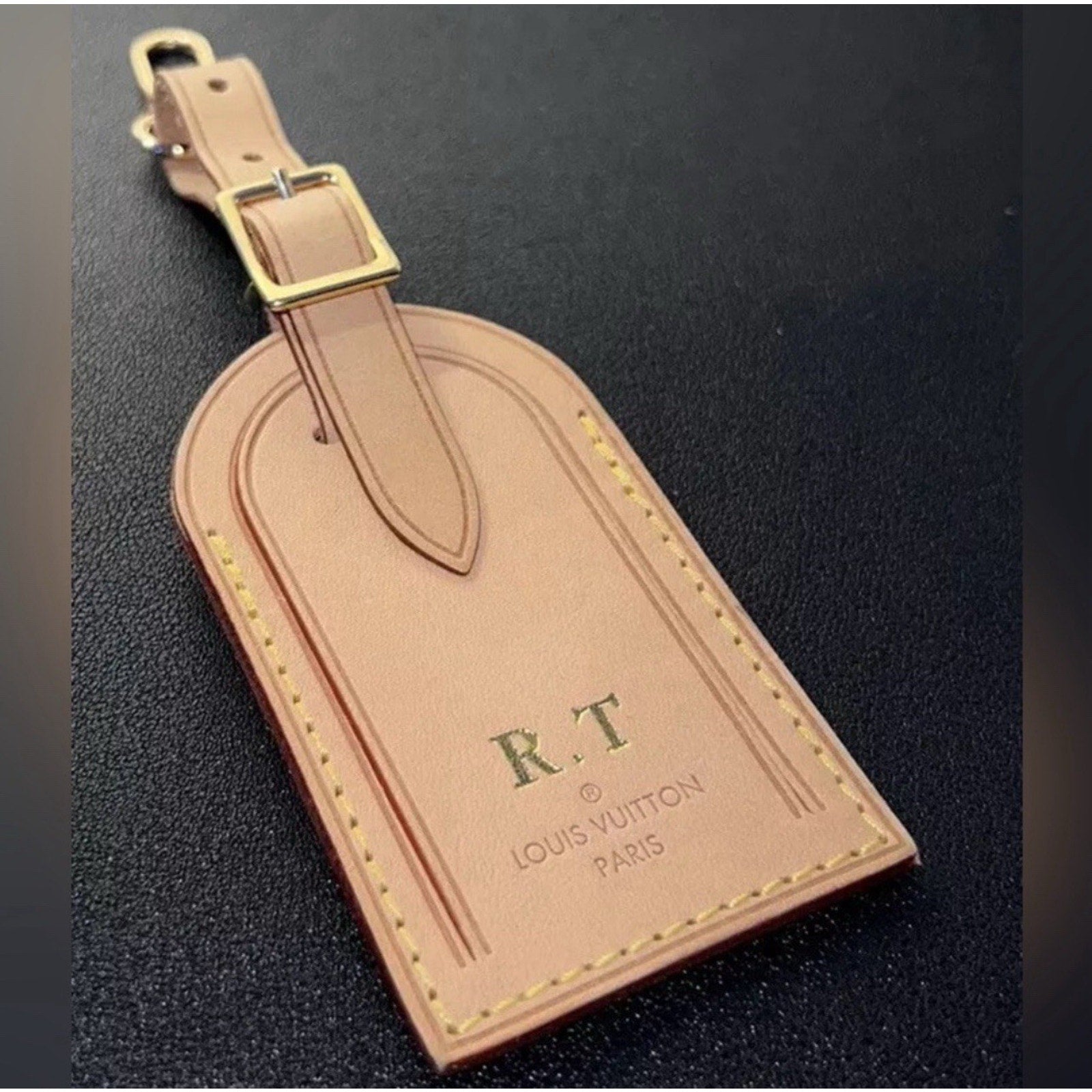 Louis Vuitton Paris Name Tag w/ RT Gold-tone Stamped Large UEC