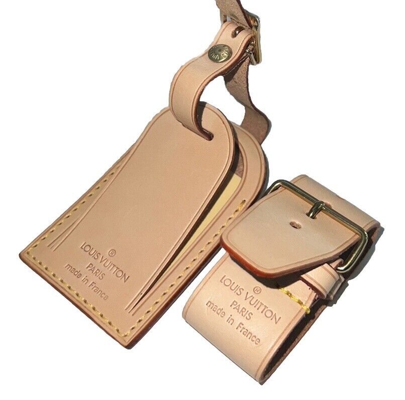 Louis Vuitton Luggage Tag Natural Vachetta w/ Strap Poignet Goldtone - 1 Set