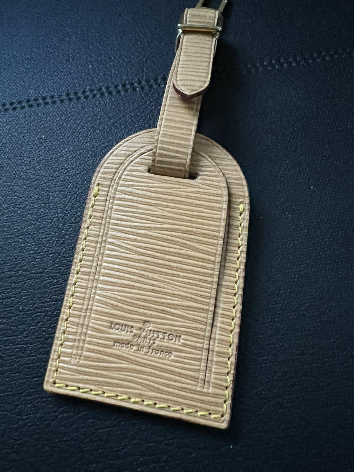 Louis Vuitton Luggage Name Tag Epi Beige Leather Large Pristine