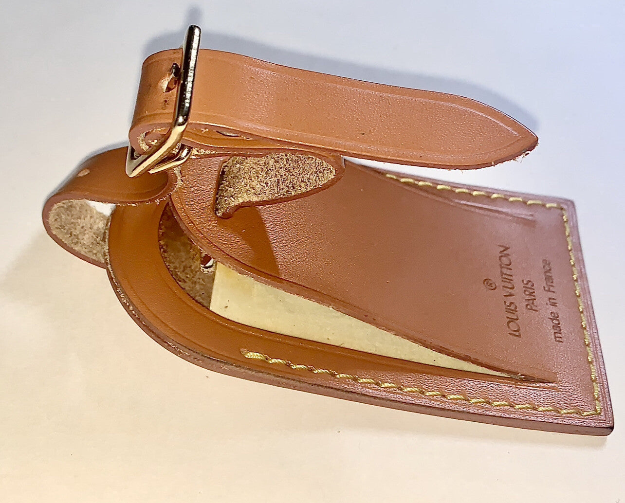 Rare Louis Vuitton Name Tag Cognac Calfskin Leather Large France 🇫🇷