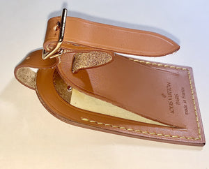 Rare Louis Vuitton Name Tag Cognac Calfskin Leather Large France 🇫🇷