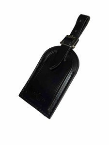 Louis Vuitton Luggage Tag w/ WF Initials Goldtone Black Leather Goldtone