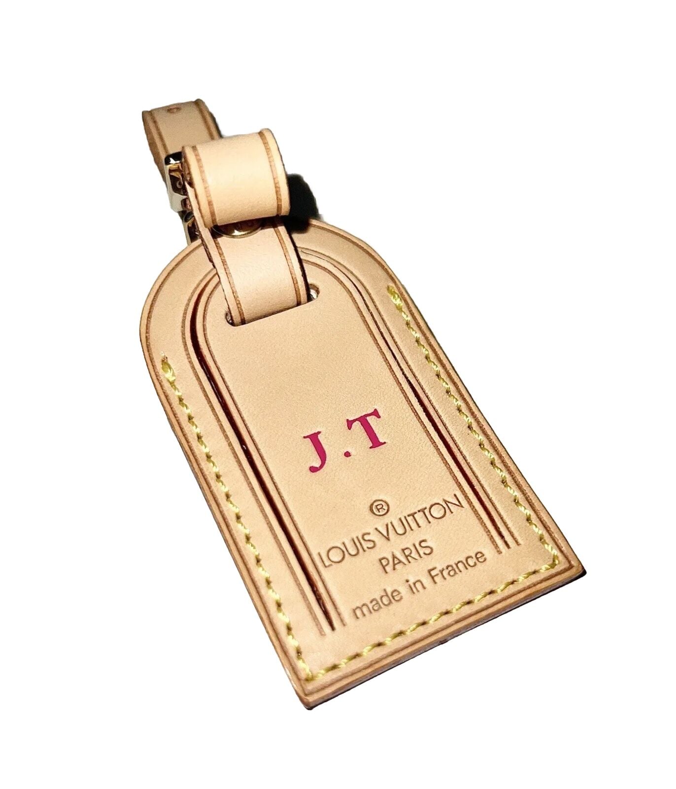 Louis Vuitton Name Tag w/ JT Initials Goldtone - Natural Vachetta Small
