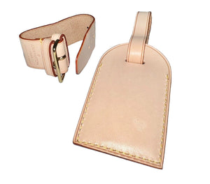 Louis Vuitton Luggage Tag Natural Vachetta w/ Strap Poignet Goldtone - 1 Set