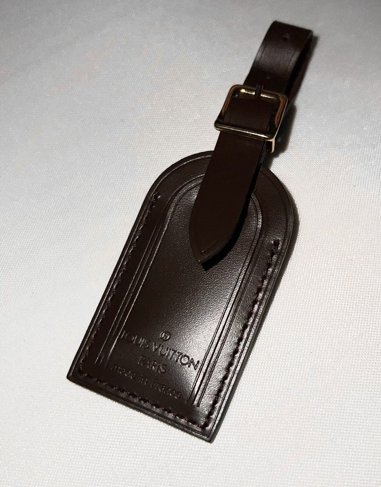 Louis Vuitton Damier Ebene Leather Tag  Small Brown Bag Charm Name Tag France