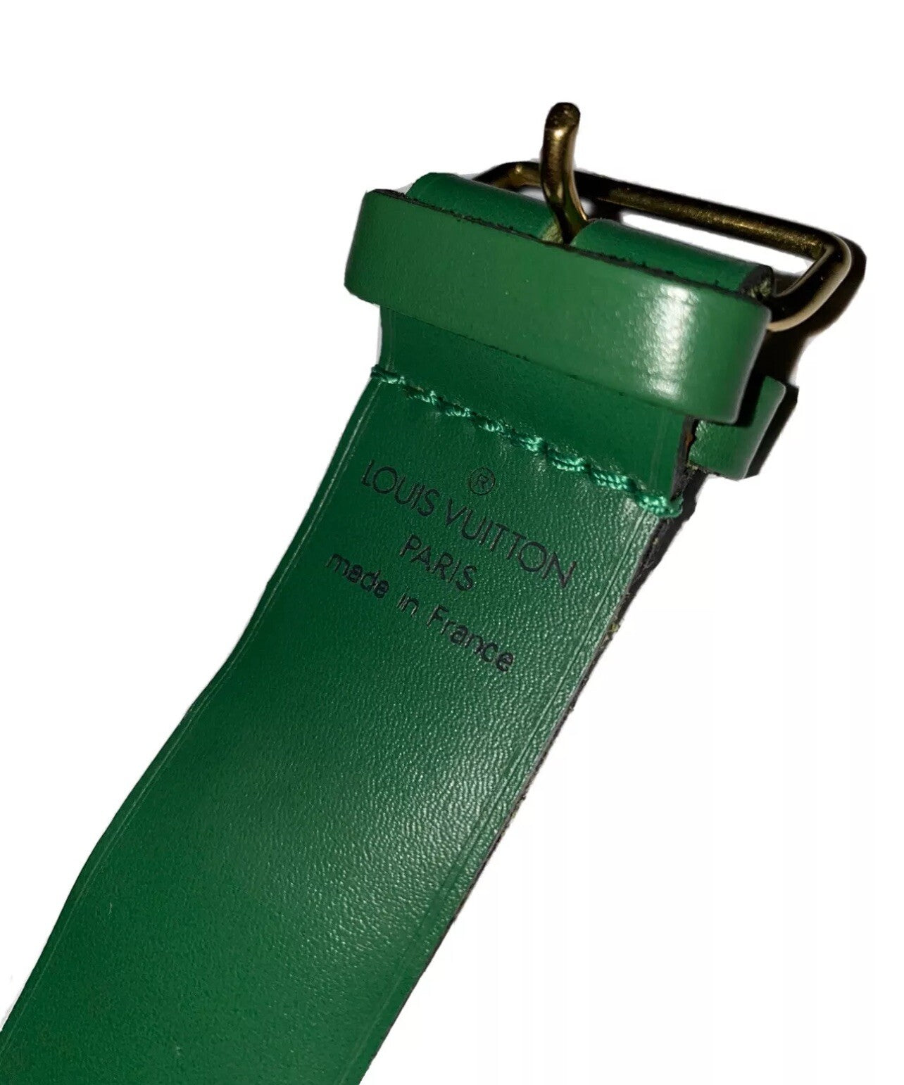 Louis Vuitton Green Strap Poignet Leather Goldtone Buckle France
