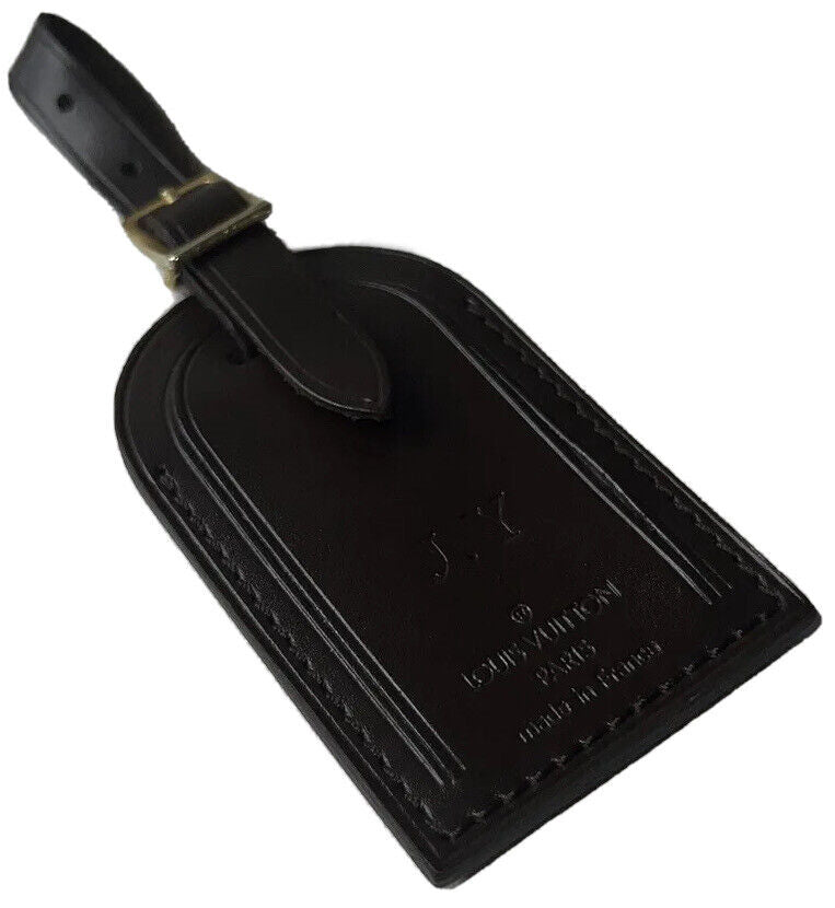 Louis Vuitton Name Tag w/ JY Initials Goldtone Leather Damier Ebene UEC