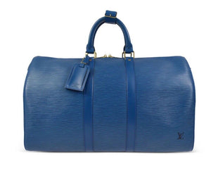 Louis Vuitton Blue Luggage Name Tag w/ Strap Calfskin Leather 1 Set Toledo 🔥