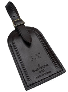 Louis Vuitton Name Tag w/ JY Initials Goldtone Leather Damier Ebene UEC