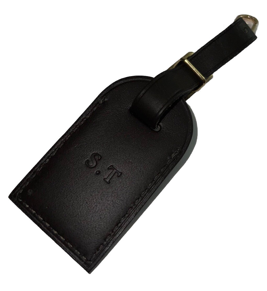 Louis Vuitton ID Name Tag ST Initials Dark Brown Leather TS Goldtone Small