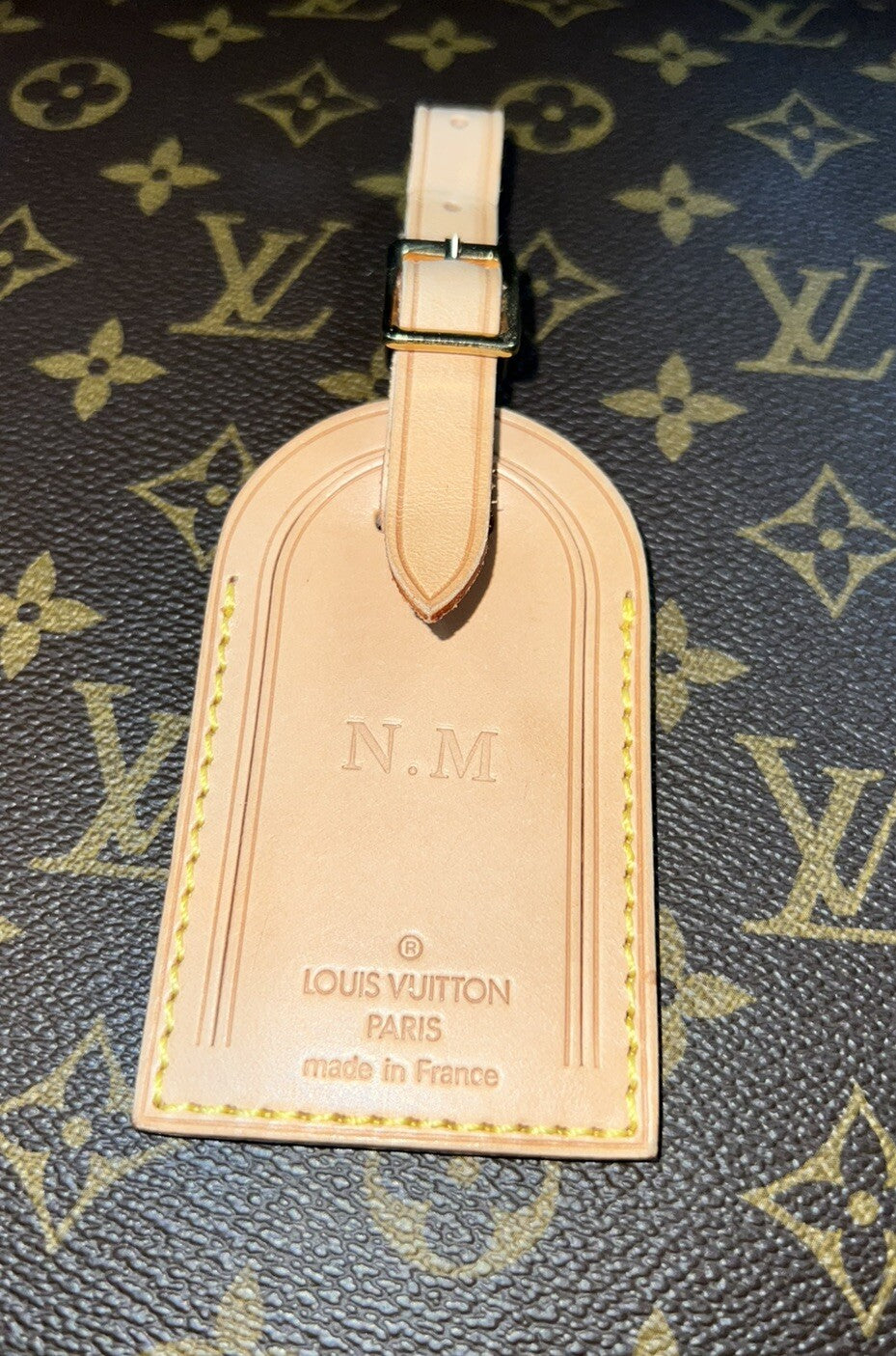Louis Vuitton ID Tag w/ NM Stamped Initials Goldtone - Natural Vachetta Large
