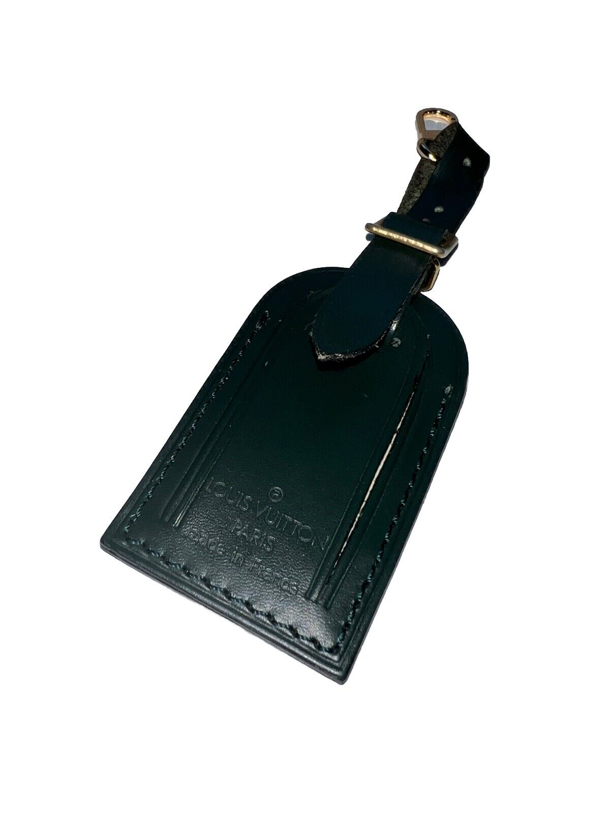 Rare Louis Vuitton Winter Green Leather Name Tag Small Calfskin Goldtone 1