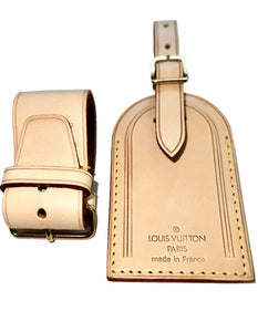 Louis Vuitton Luggage Tag Natural Vachetta w/ Strap Poignet Goldtone - 1 Set