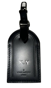 Louis Vuitton Black Name Tag w/ KY Initials Silvertone Calfskin Leather