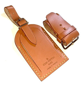 Rare Louis Vuitton Cognac Calfskin Leather Tag w/ Strap 1 Set- France