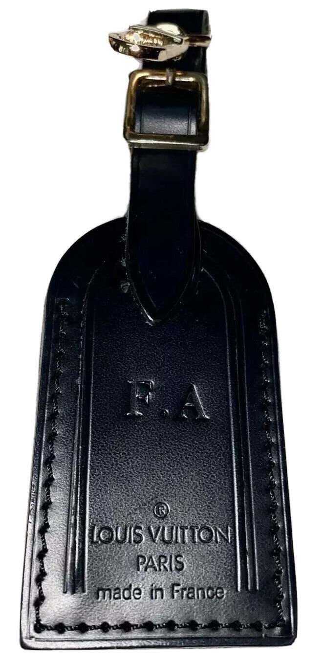 Louis Vuitton Name Tag w/ FA Stamped Black Leather Small Goldtone - France