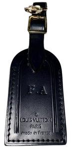 Louis Vuitton Name Tag w/ FA Stamped Black Leather Small Goldtone - France