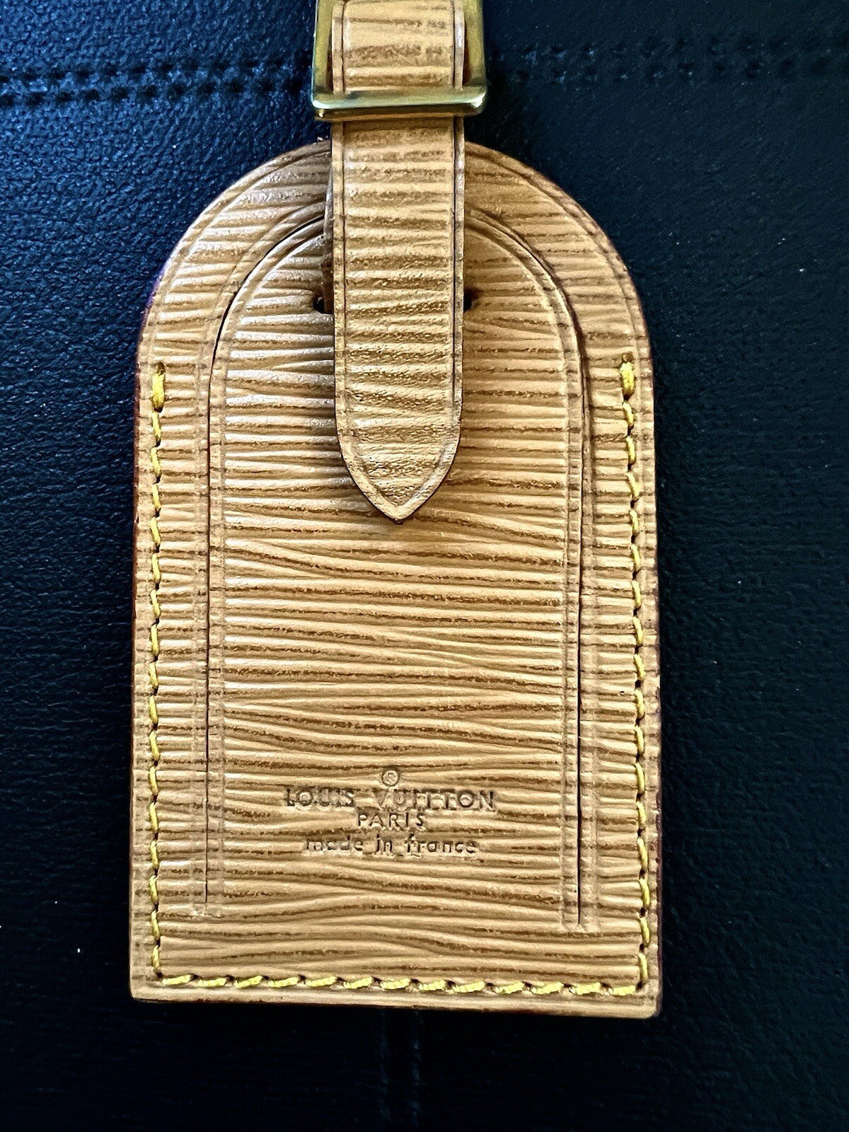 Louis Vuitton Luggage Name Tag Epi Beige Leather Large Pristine