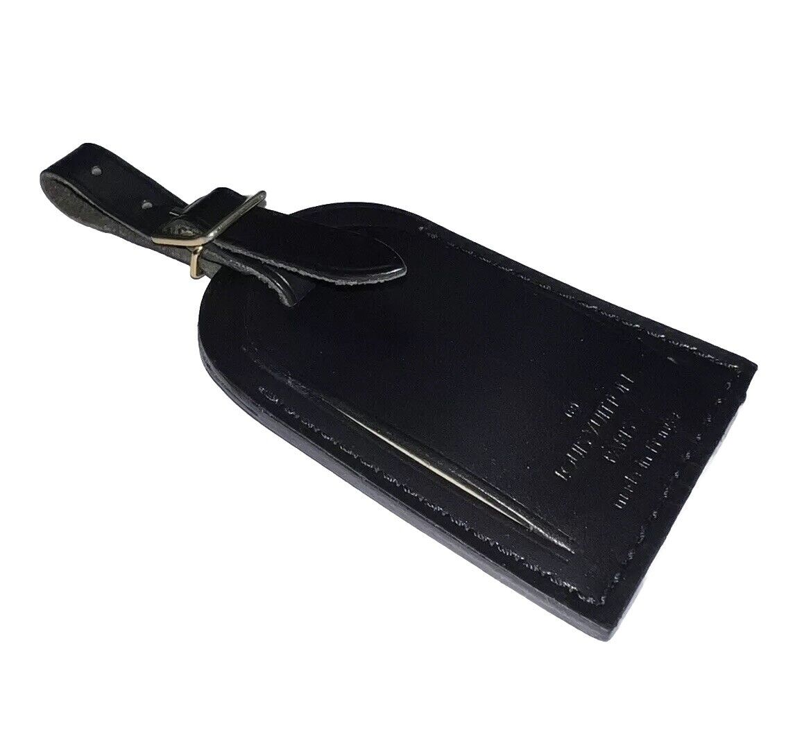 Louis Vuitton Luggage Tag w/ WF Initials Goldtone Black Leather Goldtone