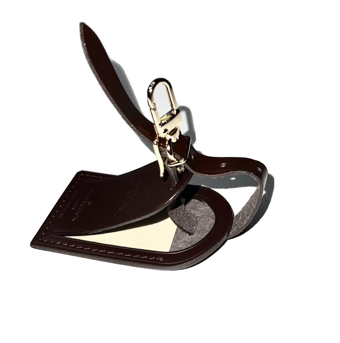 Louis Vuitton Brown Name Tag w/ JUN Initials Damier Ebene Leather Goldtone