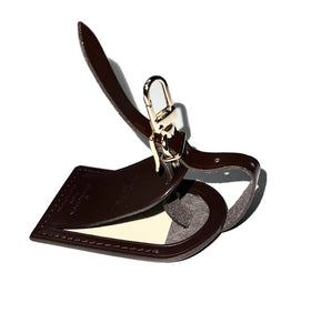 Louis Vuitton Brown Name Tag w/ JUN Initials Damier Ebene Leather Goldtone