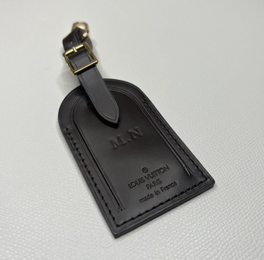 Louis Vuitton Name Tag w/ MN Initials Dark Brown Goldtone Damier Ebene