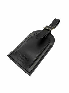 Louis Vuitton Luggage Tag w/ WF Initials Goldtone Black Leather Goldtone