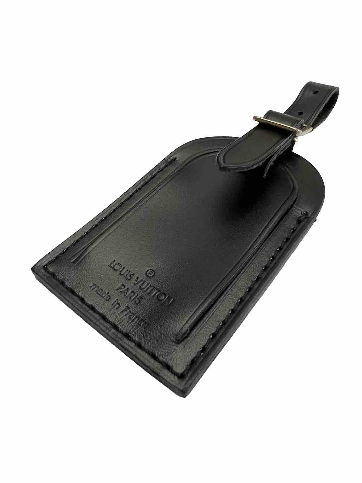 Louis Vuitton Luggage Tag w/ WF Initials Goldtone Black Leather Goldtone