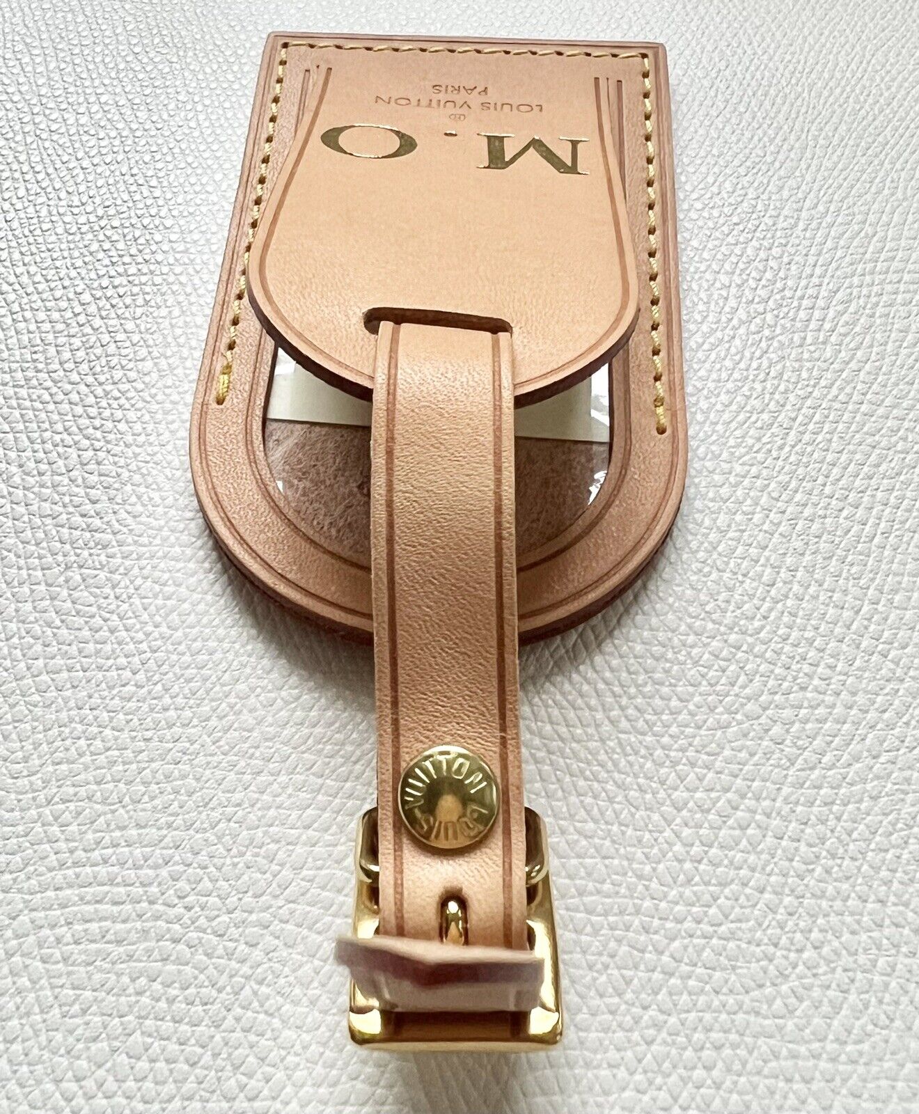 Louis Vuitton Name Leather Tag w/ MO Initials Natural Vachetta Large Authentic