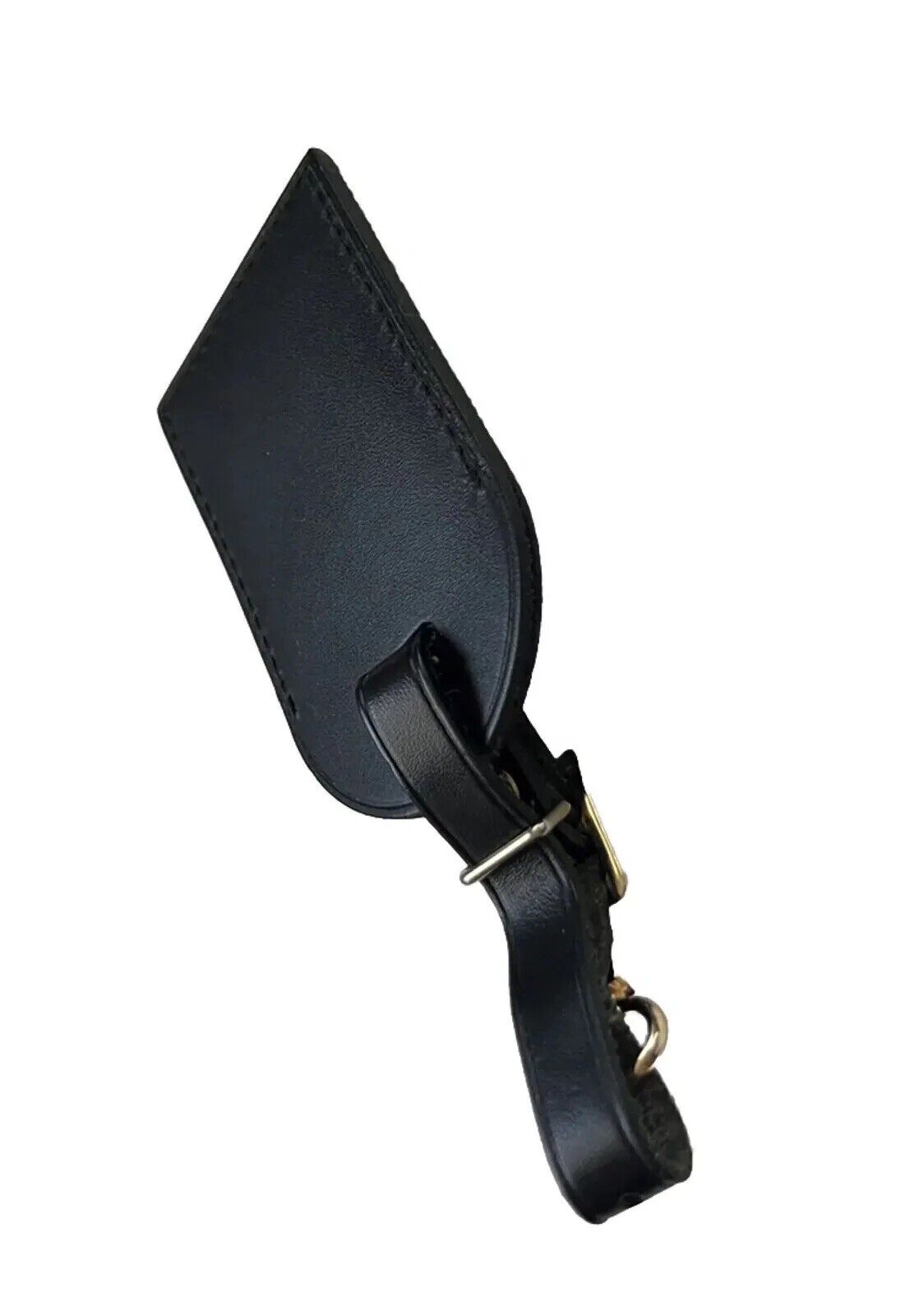 Louis Vuitton Name Tag w/ JK Initials Black Leather Goldtone Large🔥
