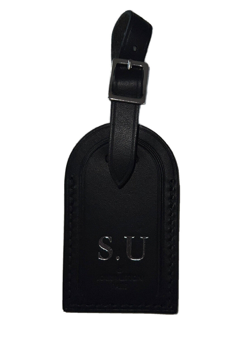 Louis Vuitton Paris Black Leather ID Tag w/ Silvertone SU Initials