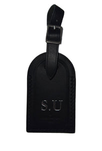 Louis Vuitton Paris Black Leather ID Tag w/ Silvertone SU Initials