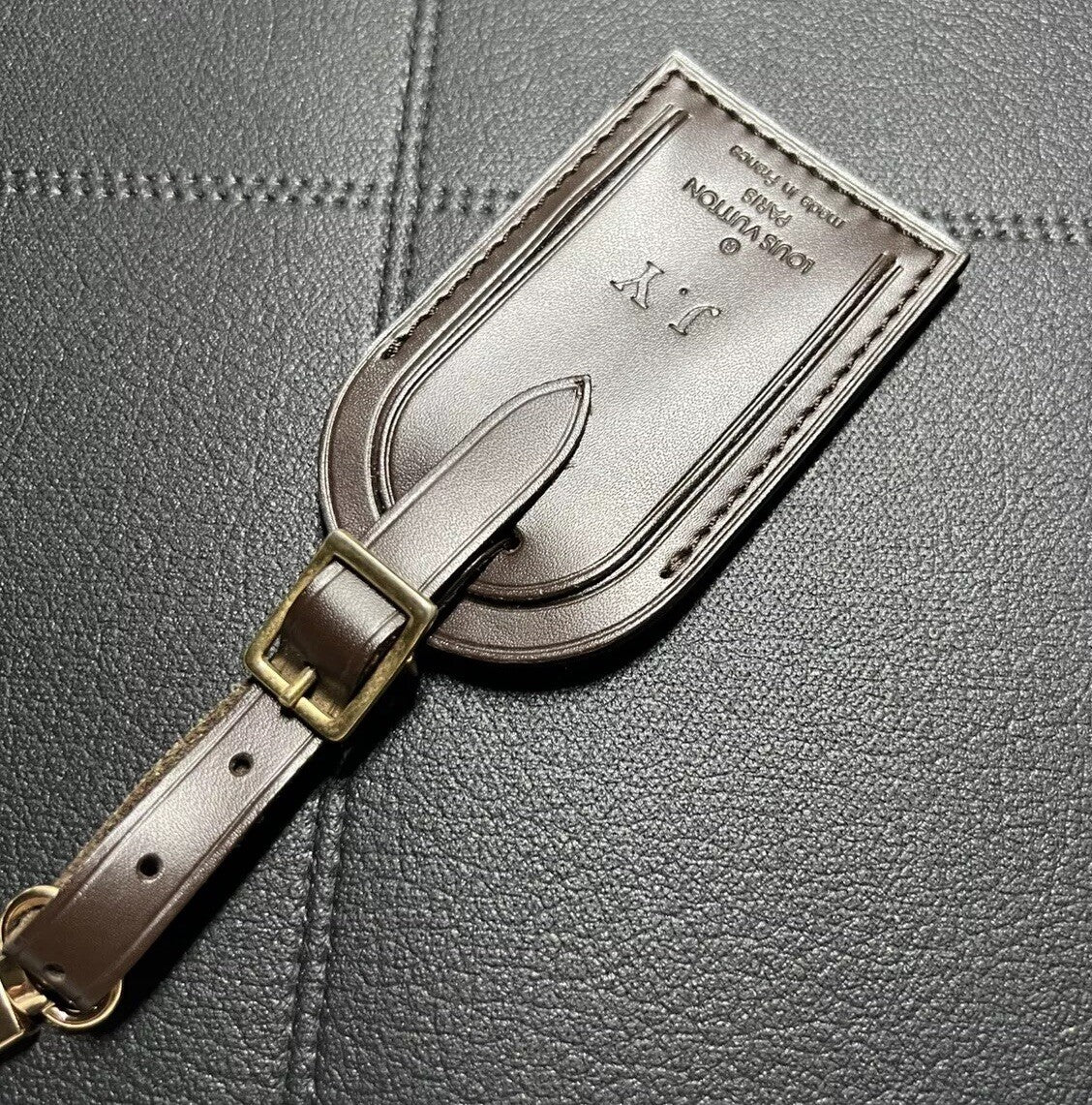 Louis Vuitton ID Name Tag w/ JY Stamped J Y Large Damier Ebene Goldtone - France
