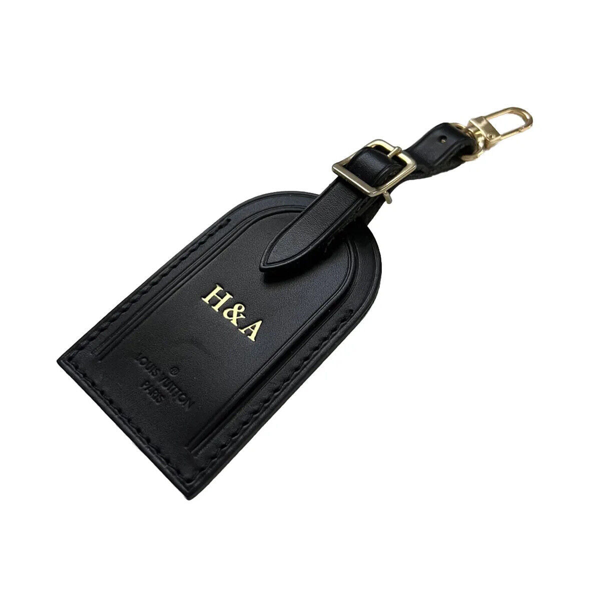 Louis Vuitton Luggage Tag w/ H&A Initials Goldtone HA Black Calfskin