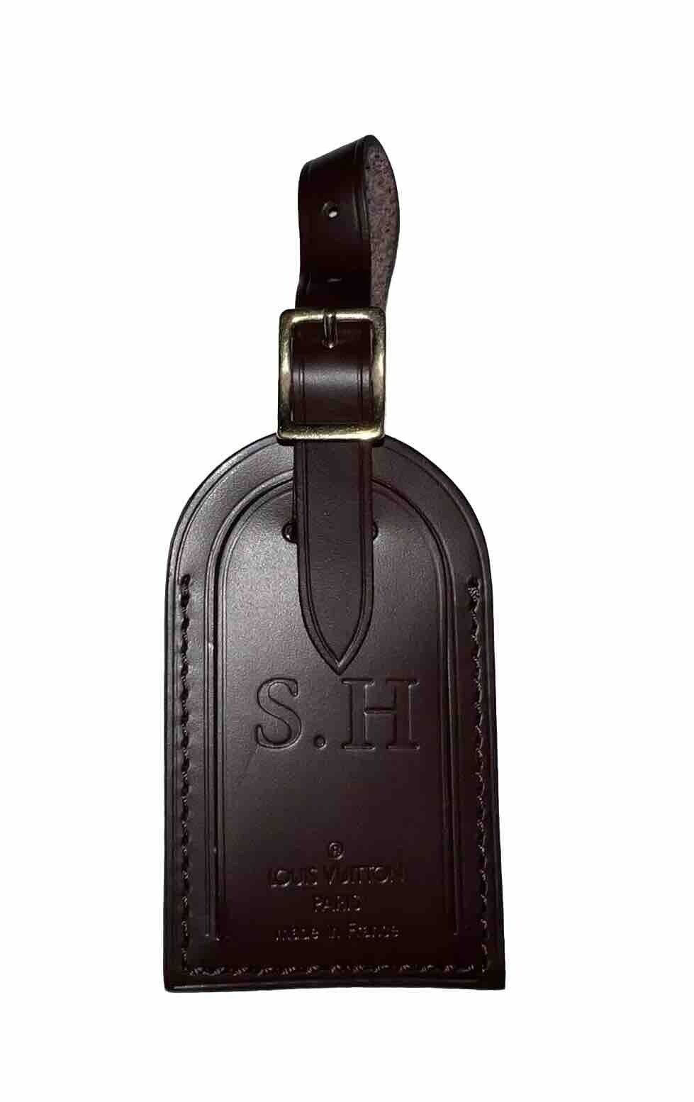 Louis Vuitton Luggage Tag w/ SH Name Initials Damier Ebene Goldtone UEC