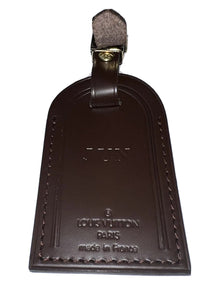 Louis Vuitton Brown Name Tag w/ JUN Initials Damier Ebene Leather Goldtone