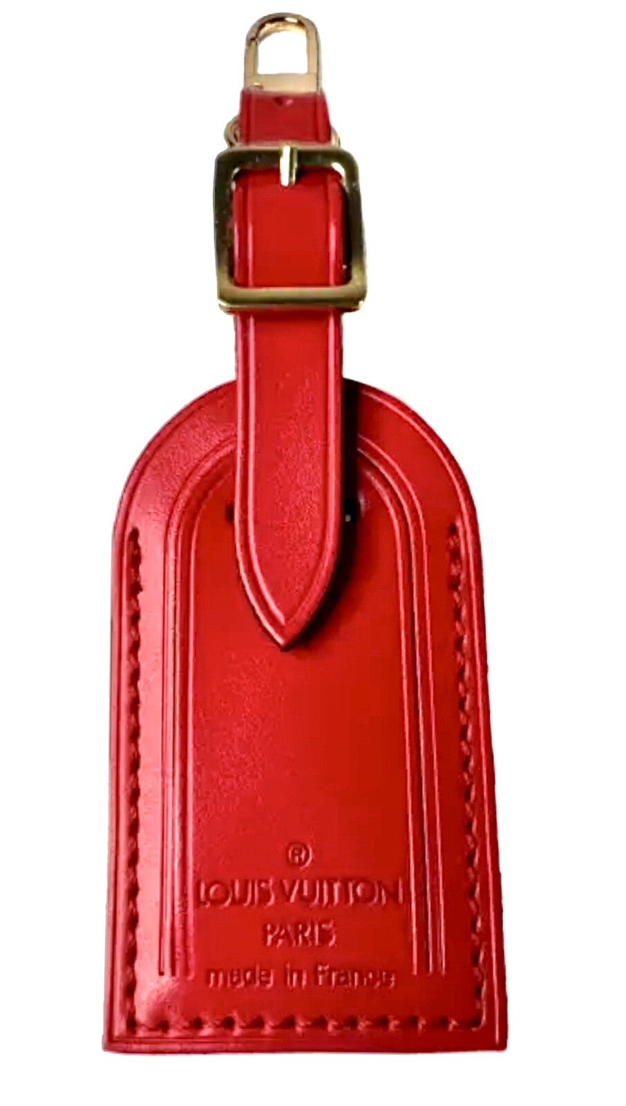 Louis Vuitton Red Leather Name Tag Calfskin Goldtone Metal Small ❤️ - 1 Pc
