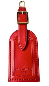 Louis Vuitton Red Leather Name Tag Calfskin Goldtone Metal Small ❤️ - 1 Pc