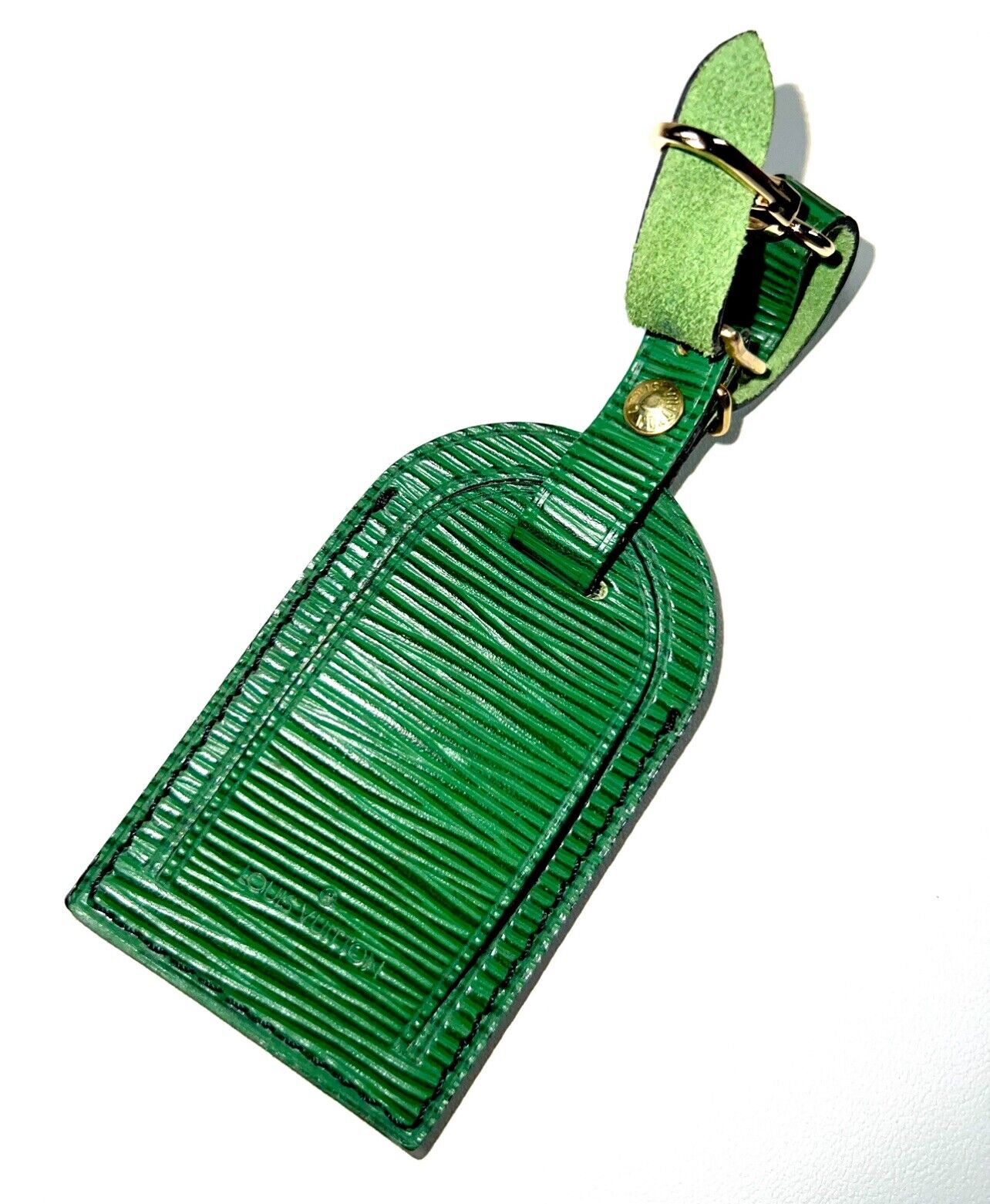 Louis Vuitton Epi Green Name Tag Goldtone France Leather