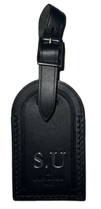 Louis Vuitton Paris Black Leather ID Tag w/ Silvertone SU Initials
