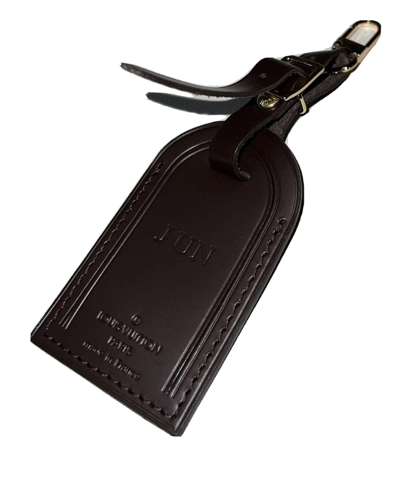 Louis Vuitton Brown Luggage Tag w/ Jun Initials Damier Ebene Leather Goldtone