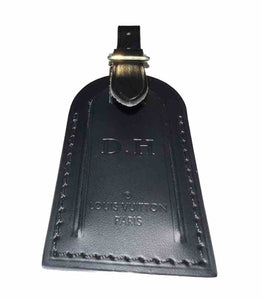 Louis Vuitton Luggage Tag w/ DH HD Stamped Black Leather Small Goldtone - Paris