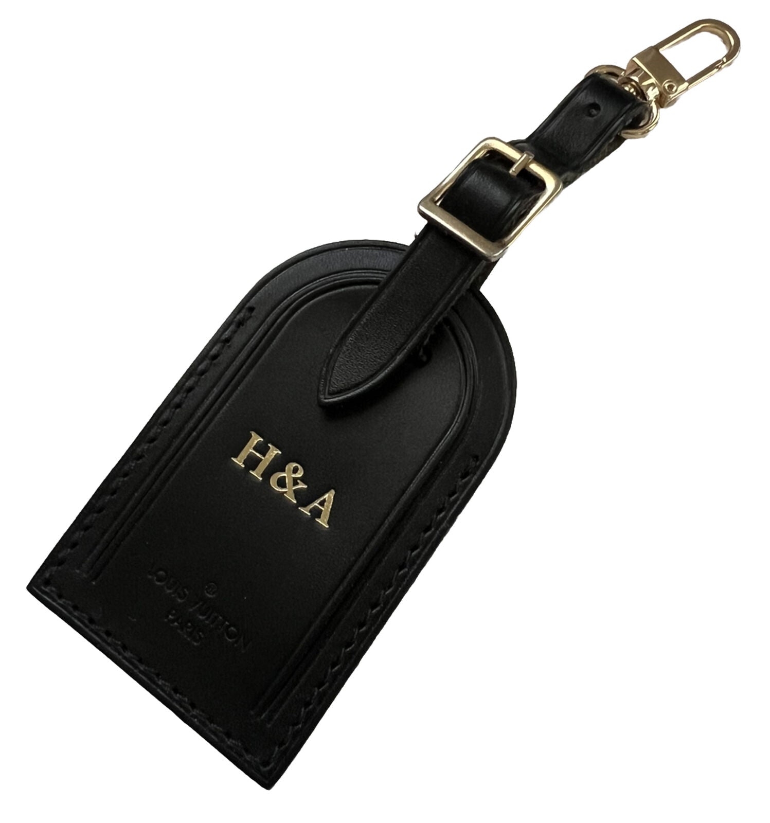 Louis Vuitton Luggage Tag w/ H&A Initials Goldtone HA Black Calfskin