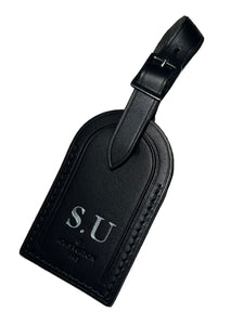 Louis Vuitton Paris Black Leather ID Tag w/ Silvertone SU Initials